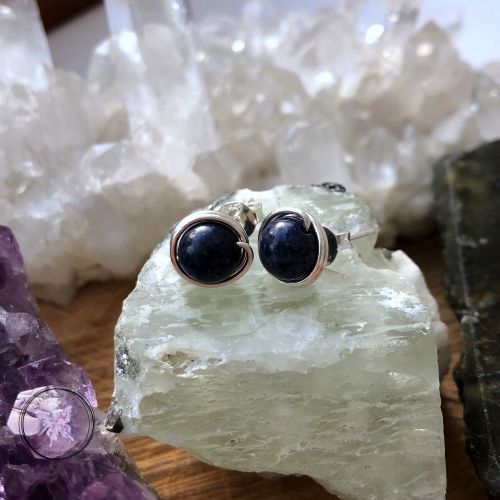 Lapis Lazuli Silver Wire Wrap Stud Earrings